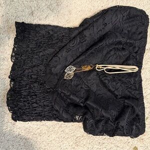 Black Lace Sleeveless Top with Leaf Charm